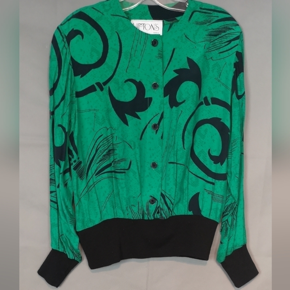 𝅺80S Vintage graphic printed rayon sweatshirt with block color black rib